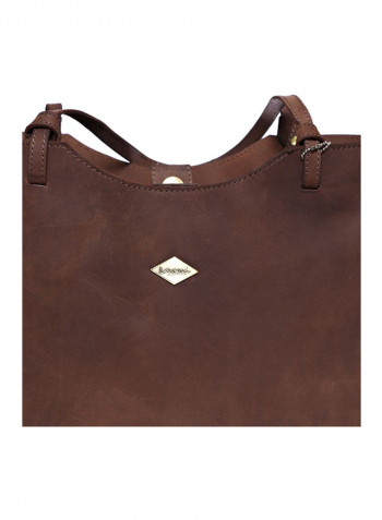 Leather Stitched Detail Tote Bag Brown