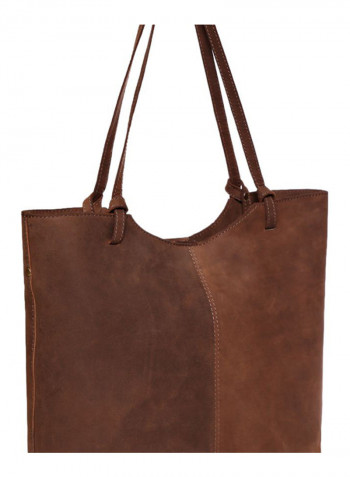 Leather Stitched Detail Tote Bag Brown