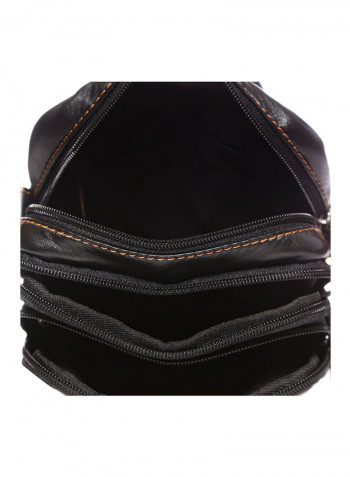 Leather Zipper Crossbody Bag Black
