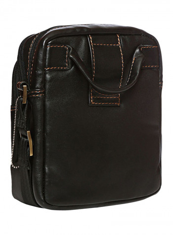 Leather Zipper Crossbody Bag Black