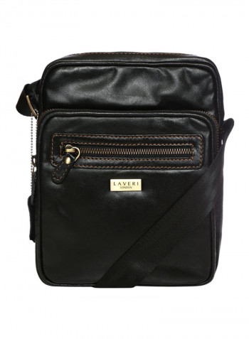 Leather Zipper Crossbody Bag Black