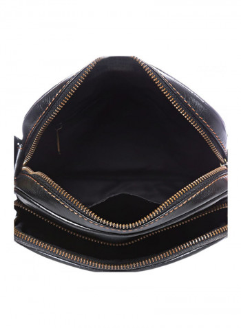 Leather Zipper Crossbody Bag Black