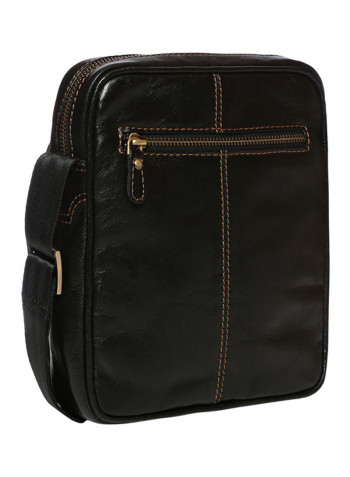 Leather Zipper Crossbody Bag Black