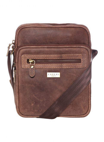 Leather Zipper Crossbody Bag Brown