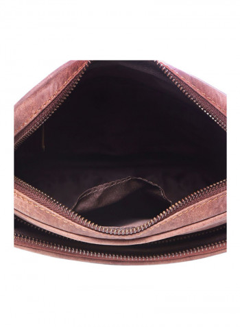 Leather Zipper Crossbody Bag Brown