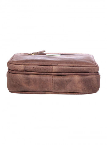 Leather Zipper Crossbody Bag Brown