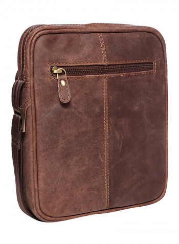 Leather Zipper Crossbody Bag Brown