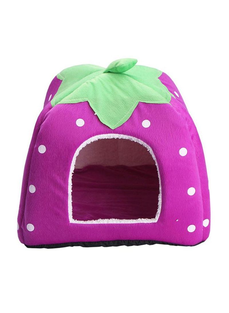 Foldable Strawberry Pattern Soft Pet House With Cushion Purple/Green/White 48x48x48cm