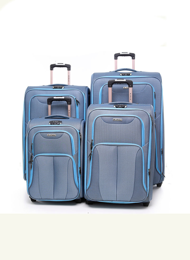 4-Piece Soft Trolley Luggage Bags Set Sky Blue
