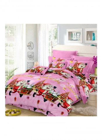 4-Piece 3D Santa Printed Duvet Cover Set Polyester Pink/Red/White King