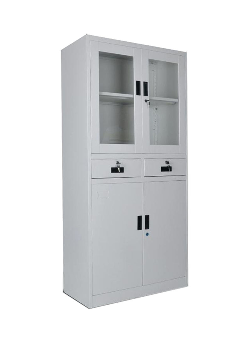 4-Door Cabinet With 2 Lockable Drawers Grey 90x185x40centimeter