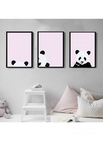 3-Piece Panda Themed Poster With Frame Pink/Black/White 50 x 40cm