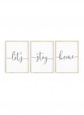 3-Piece Lets Stay Home Quotes Poster With Frame Multicolour 50x40centimeter