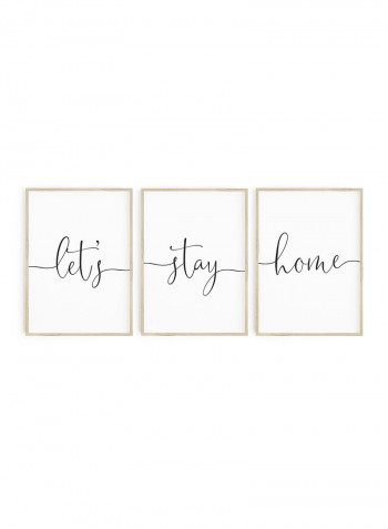 3-Piece Lets Stay Home Quotes Poster With Frame Multicolour 50x40centimeter