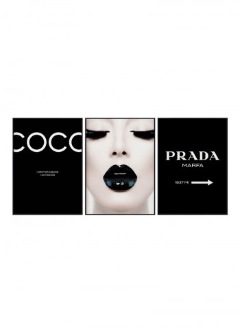 Set Of 3 Coco Chanel PRADA Girl Lips Framed Fashion Posters Black/White 50x40centimeter