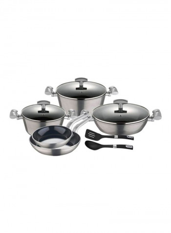 10-Piece Aluminium Blaze Induction Bottom Cookware Set Grey/Black Frypan 1x24 cm, Frypan 1x28, Casserole 1x24 cm, Casserole 1x28, Serving Pan 1x28cm