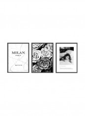 Set Of 3 Fashion Posters With Frame Black/White 50x40centimeter
