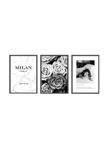 Set Of 3 Fashion Posters With Frame Black/White 50x40centimeter