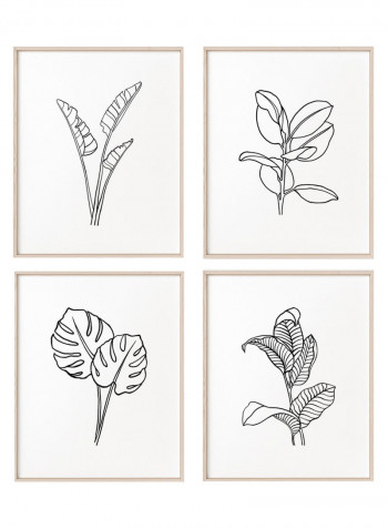 4-Piece Monstera Leaf Print Poster Frame Set Black/White/Beige 30 x 40centimeter