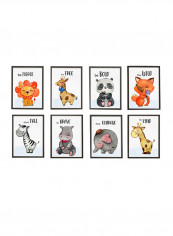 8-Piece Animal Nursery Poster Set With Frame Multicolour 13x18centimeter