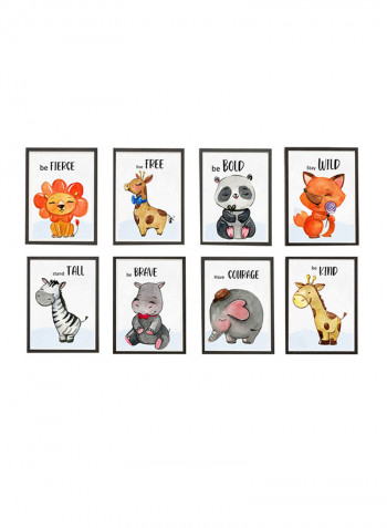 8-Piece Animal Nursery Poster Set With Frame Multicolour 13x18centimeter