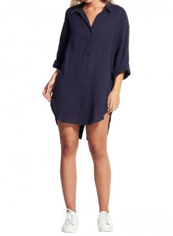 Button Down Oversize Beach Cover Up انديغو