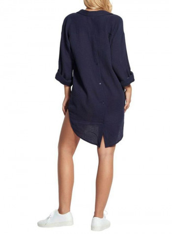 Button Down Oversize Beach Cover Up انديغو