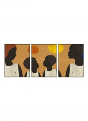3-Piece Abstract African Minimalist Theme Framed Poster Set Brown/Black/Grey 3x(50x40)cm