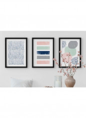 3-Piece Abstract Theme Framed Wall Poster Set White/Green/Pink 50x40centimeter