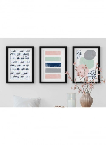 3-Piece Abstract Theme Framed Wall Poster Set White/Green/Pink 50x40centimeter