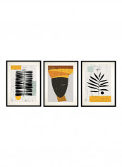 3-Piece Decorative Poster With Frame Set Grey/Yellow/Black 3x (50x40)cm