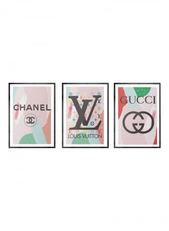 Set Of 3 Fashion Brand Wall Art, Chanel, Louis Vuitton, Gucci Posters With Frame Multicolour 50x40cm