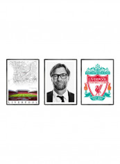 Set Of 3 Jurgen Klopp, Liverpool, Anfield Stadium Posters With Frame Multicolour 50x40cm