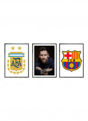 Set Of 3 Lionel Messi, Argentina, Barcelona Posters With Frame Multicolour 50x40cm