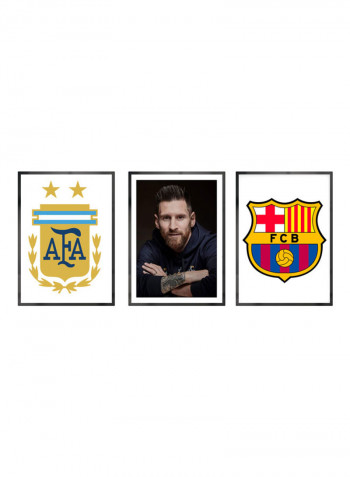 Set Of 3 Lionel Messi, Argentina, Barcelona Posters With Frame Multicolour 50x40cm