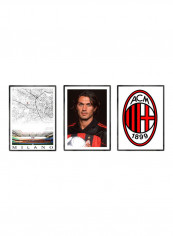 Set Of 3 Paolo Maldini, Ac Milan, Sansiro Stadium Posters With Frame Multicolour 50x40cm