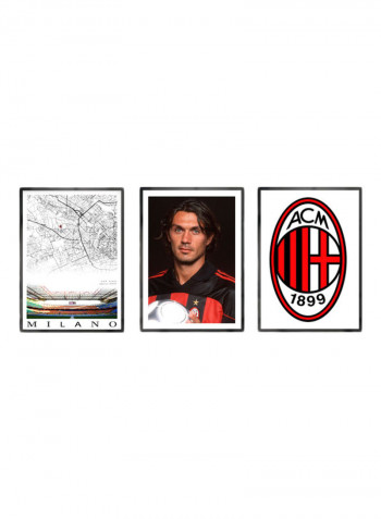 Set Of 3 Paolo Maldini, Ac Milan, Sansiro Stadium Posters With Frame Multicolour 50x40cm