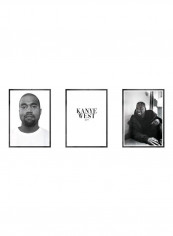 Pack Of 3 Kanye West Icon Printed Posters With Frame Black/White/Grey 3x (50x40)cm