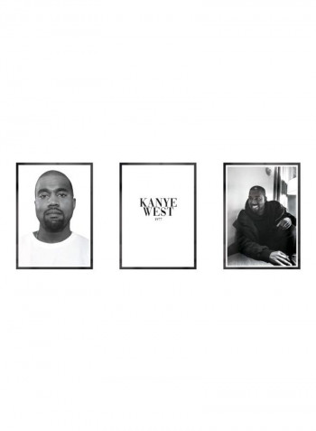Pack Of 3 Kanye West Icon Printed Posters With Frame Black/White/Grey 3x (50x40)cm
