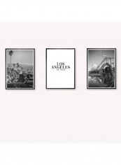 Pack Of 3 Los Angeles City Icon Printed Posters With Frame Black/White/Grey 3x (50x40)cm