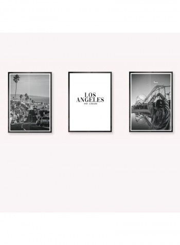 Pack Of 3 Los Angeles City Icon Printed Posters With Frame Black/White/Grey 3x (50x40)cm