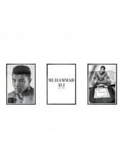 Pack Of 3 Muhammad Ali Icon Printed Posters With Frame Black/White/Grey 3x (50x40)cm