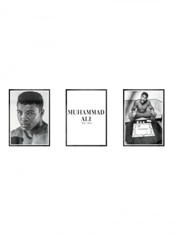 Pack Of 3 Muhammad Ali Icon Printed Posters With Frame Black/White/Grey 3x (50x40)cm