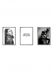3-Piece Ariana Grande Themed Framed Poster Set Black/White 3x(50x40)cm