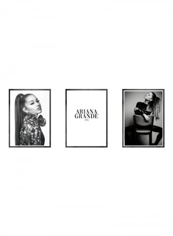 3-Piece Ariana Grande Themed Framed Poster Set Black/White 3x(50x40)cm