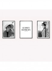 3-Piece Audrey Hepburn Themed Framed Poster Set Black/White 3x(50x40)cm