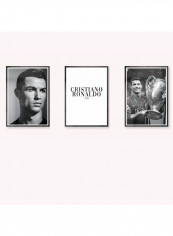 3-Piece Cristiano Ronaldo Themed Framed Poster Set Black/White 3x(50x40)cm
