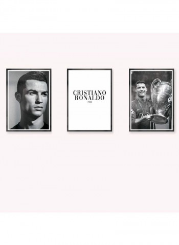 3-Piece Cristiano Ronaldo Themed Framed Poster Set Black/White 3x(50x40)cm