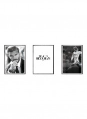 3-Piece David Beckham Themed Framed Poster Set Black/White 3x(50x40)cm