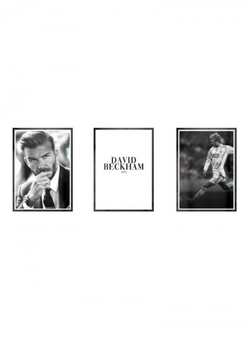 3-Piece David Beckham Themed Framed Poster Set Black/White 3x(50x40)cm